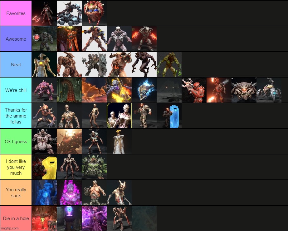 I ranked Doom Eternal demons by how much I like them | image tagged in doom,doom eternal,tier list,why are you reading the tags,amogus | made w/ Imgflip meme maker