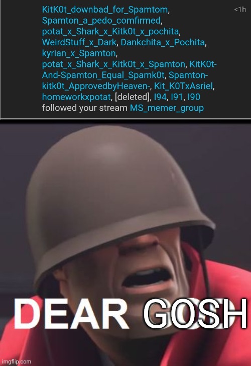 Alt raid | GOSH | image tagged in dear god | made w/ Imgflip meme maker