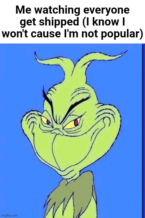 Good Grinch | Me watching everyone get shipped (I know I won't cause I'm not popular) | image tagged in good grinch | made w/ Imgflip meme maker