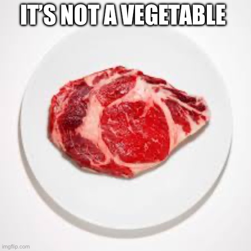 Big brain | IT’S NOT A VEGETABLE | image tagged in meat | made w/ Imgflip meme maker