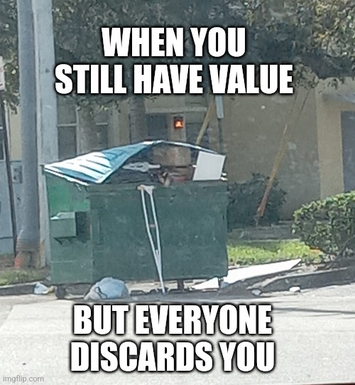 Don't worry... They'll be looking for you in about 6 months... | WHEN YOU STILL HAVE VALUE; BUT EVERYONE DISCARDS YOU | image tagged in when you feel abandoned memes,abandonment memes,fake friends memes,feeling discarded memes,sad memes,when people use you | made w/ Imgflip meme maker