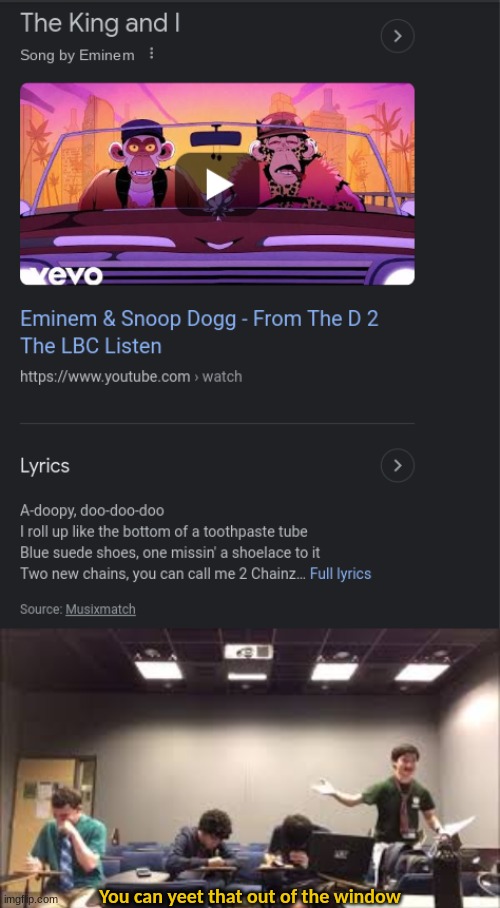 Wrong eminem song | You can yeet that out of the window | image tagged in you can yeet that out of the window,snoop dogg,eminem | made w/ Imgflip meme maker