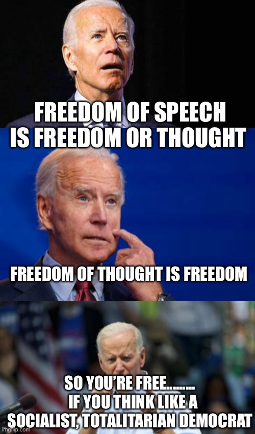 Democrats censor free speech by design. | FREEDOM OF SPEECH IS FREEDOM OR THOUGHT; FREEDOM OF THOUGHT IS FREEDOM; SO YOU’RE FREE.........   IF YOU THINK LIKE A SOCIALIST, TOTALITARIAN DEMOCRAT | image tagged in democrats,censorship,biden,incompetence | made w/ Imgflip meme maker