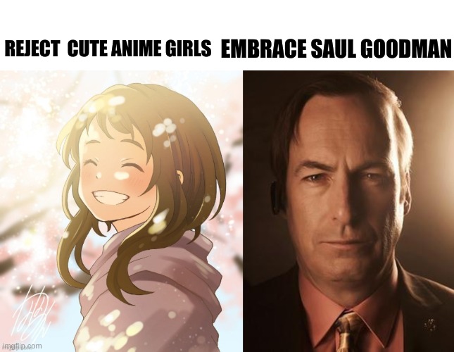 Go touch grass | EMBRACE SAUL GOODMAN; REJECT  CUTE ANIME GIRLS | image tagged in go touch grass,saul goodman | made w/ Imgflip meme maker