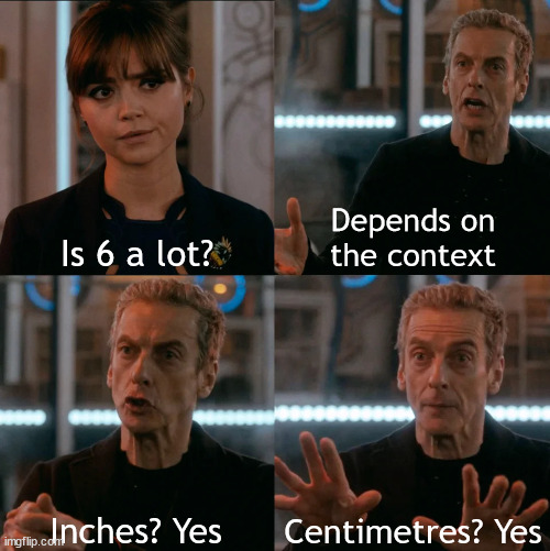 Is Four A Lot | Depends on
the context; Is 6 a lot? Centimetres? Yes; Inches? Yes | image tagged in is four a lot,memes | made w/ Imgflip meme maker