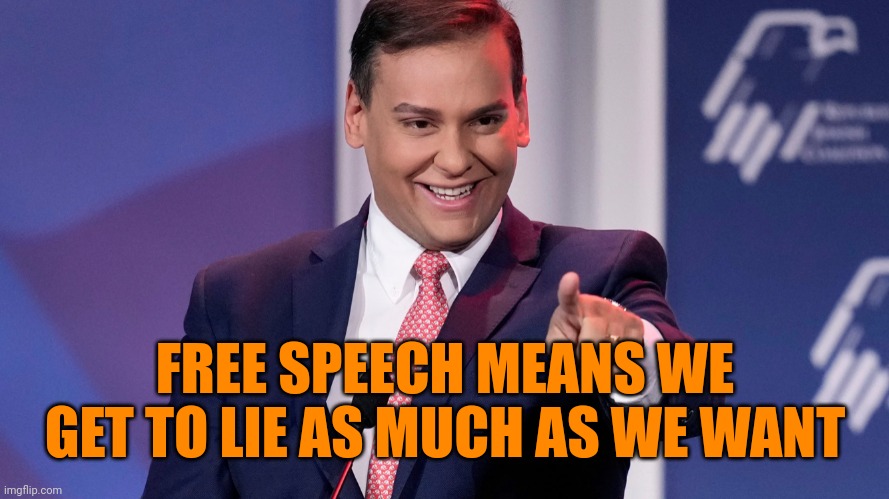 George Santos smile | FREE SPEECH MEANS WE GET TO LIE AS MUCH AS WE WANT | image tagged in george santos smile | made w/ Imgflip meme maker