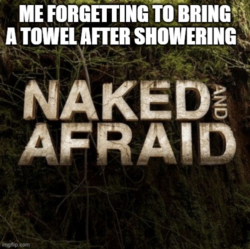 Naked and Afraid | ME FORGETTING TO BRING A TOWEL AFTER SHOWERING | image tagged in naked and afraid | made w/ Imgflip meme maker