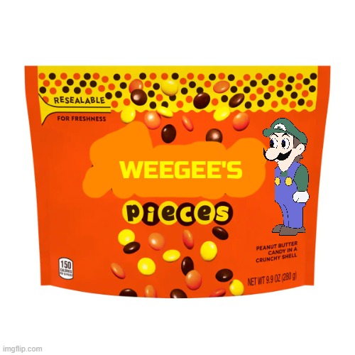 weegee's pieces | WEEGEE'S | image tagged in reese's pieces,weegee,fake,ytp | made w/ Imgflip meme maker
