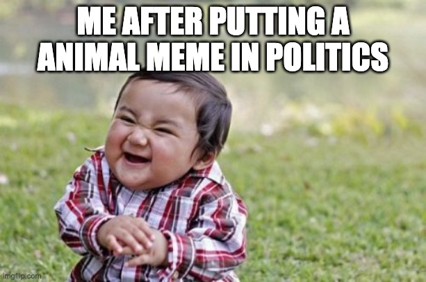 gottem | ME AFTER PUTTING A ANIMAL MEME IN POLITICS | image tagged in memes,evil toddler,baby,streams | made w/ Imgflip meme maker