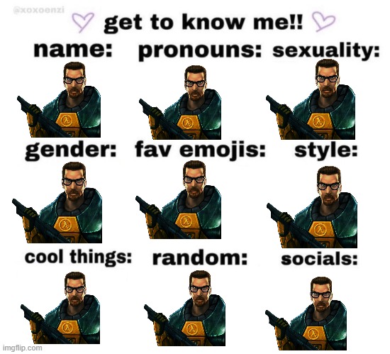 Gordon Freeman transparent | image tagged in get to know me | made w/ Imgflip meme maker