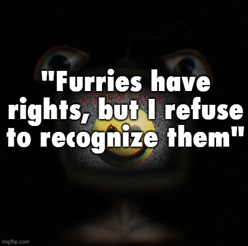 weirdcore screen thingy | "Furries have rights, but I refuse to recognize them" | image tagged in weirdcore screen thingy | made w/ Imgflip meme maker