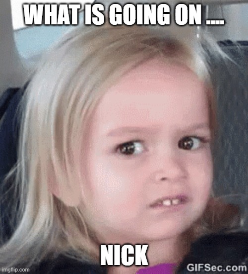 Confusion | WHAT IS GOING ON .... NICK | image tagged in what | made w/ Imgflip meme maker