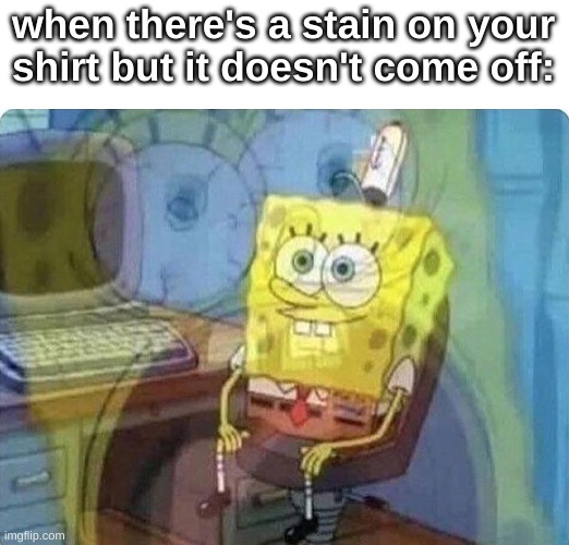 true story | when there's a stain on your shirt but it doesn't come off: | image tagged in spongebob screaming inside | made w/ Imgflip meme maker
