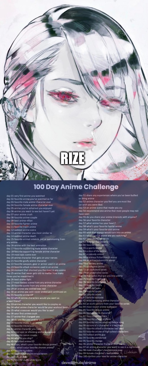 RIZE | image tagged in 100 day anime challenge | made w/ Imgflip meme maker