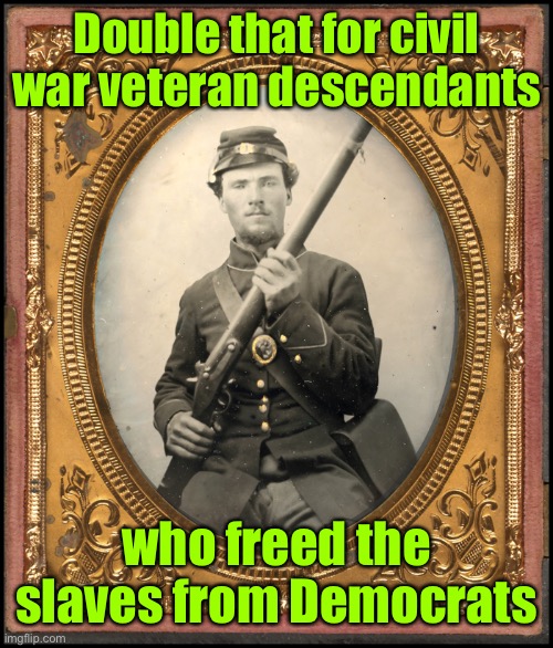 Double that for civil war veteran descendants who freed the slaves from Democrats | made w/ Imgflip meme maker
