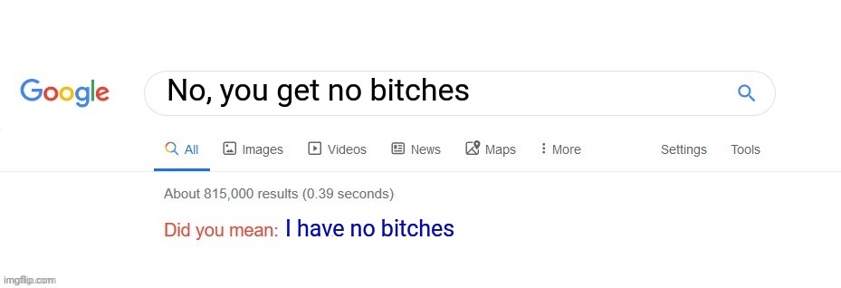 Did you mean? | No, you get no bitches I have no bitches | image tagged in did you mean | made w/ Imgflip meme maker