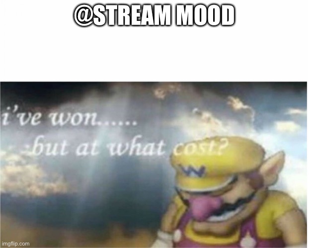 I won but at what cost | @STREAM MOOD | image tagged in i won but at what cost | made w/ Imgflip meme maker