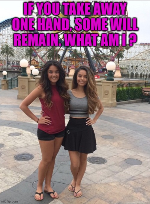 IF YOU TAKE AWAY ONE HAND, SOME WILL REMAIN. WHAT AM I ? | image tagged in riddle | made w/ Imgflip meme maker