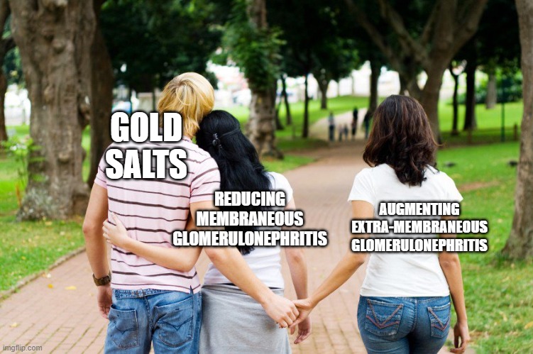 holding hands cheating | GOLD SALTS; REDUCING MEMBRANEOUS GLOMERULONEPHRITIS; AUGMENTING EXTRA-MEMBRANEOUS GLOMERULONEPHRITIS | image tagged in holding hands cheating | made w/ Imgflip meme maker