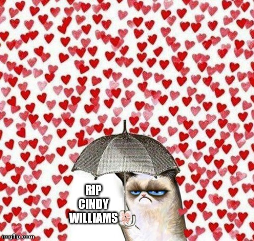 Be My Valentine, America | RIP CINDY WILLIAMS | image tagged in grumpy valentine | made w/ Imgflip meme maker