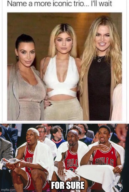 More Iconic Trio | FOR SURE | image tagged in name a more iconic trio,michael jordan,chicago bulls,nba memes,dennis rodman | made w/ Imgflip meme maker
