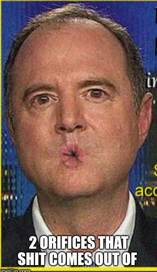 Adam Schiff | 2 ORIFICES THAT SHIT COMES OUT OF | image tagged in adam schiff | made w/ Imgflip meme maker