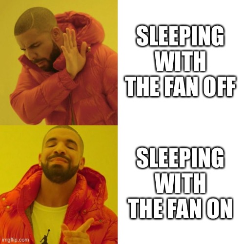 I think some people do this… | SLEEPING WITH THE FAN OFF; SLEEPING WITH THE FAN ON | image tagged in drake blank,so true memes,sleep | made w/ Imgflip meme maker