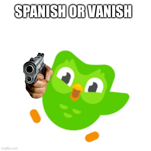 Spanish or Vanish | SPANISH OR VANISH | image tagged in duolingo | made w/ Imgflip meme maker