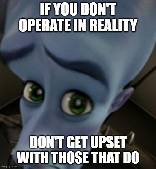 Megamind no bitches | IF YOU DON'T OPERATE IN REALITY; DON'T GET UPSET WITH THOSE THAT DO | image tagged in megamind no bitches | made w/ Imgflip meme maker