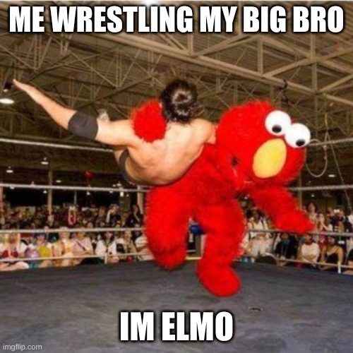 Elmo wrestling | ME WRESTLING MY BIG BRO; IM ELMO | image tagged in elmo wrestling | made w/ Imgflip meme maker