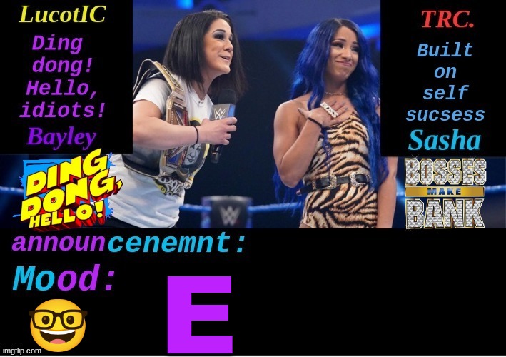 LucotIC and TRC: Boss 'n' Hug Connection DUO announcement temp | E; 🤓 | image tagged in lucotic and trc boss 'n' hug connection duo announcement temp | made w/ Imgflip meme maker