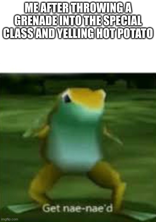 Get nae nae'd | ME AFTER THROWING A GRENADE INTO THE SPECIAL CLASS AND YELLING HOT POTATO | image tagged in get nae nae'd | made w/ Imgflip meme maker