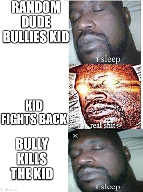 And that’s a fact | RANDOM DUDE BULLIES KID; KID FIGHTS BACK; BULLY KILLS THE KID | image tagged in i sleep meme with ascended template | made w/ Imgflip meme maker