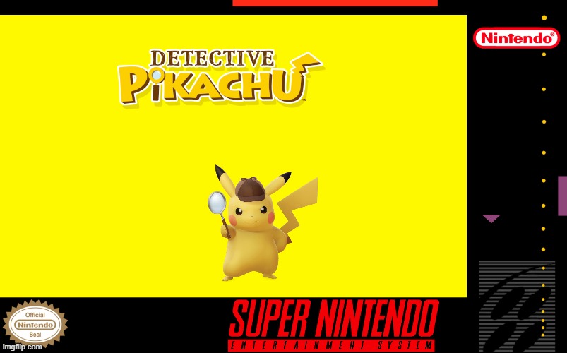 detective pikachu on super nes | image tagged in blank snes game box,detective pikachu,fake | made w/ Imgflip meme maker