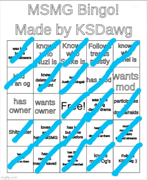 MSMG Bingo! | image tagged in msmg bingo | made w/ Imgflip meme maker