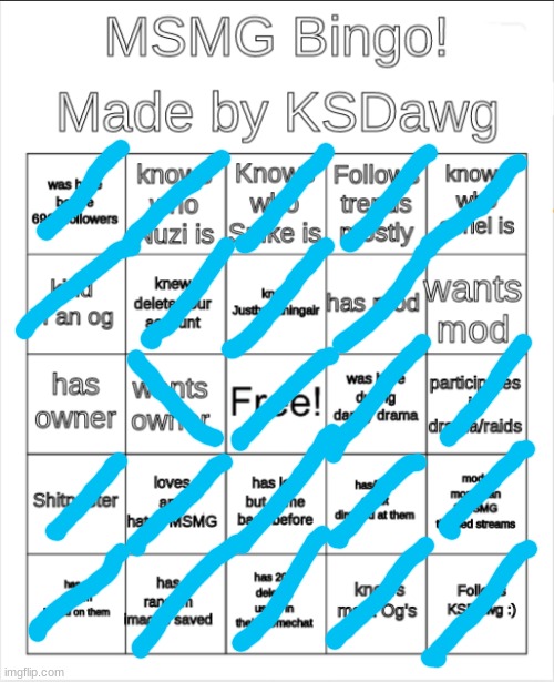 MSMG Bingo! | image tagged in msmg bingo | made w/ Imgflip meme maker