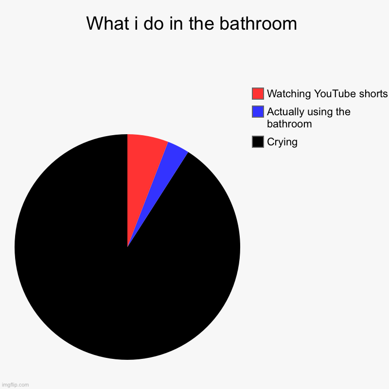 What i do in the bathroom | Crying, Actually using the bathroom, Watching YouTube shorts | image tagged in charts,pie charts | made w/ Imgflip chart maker