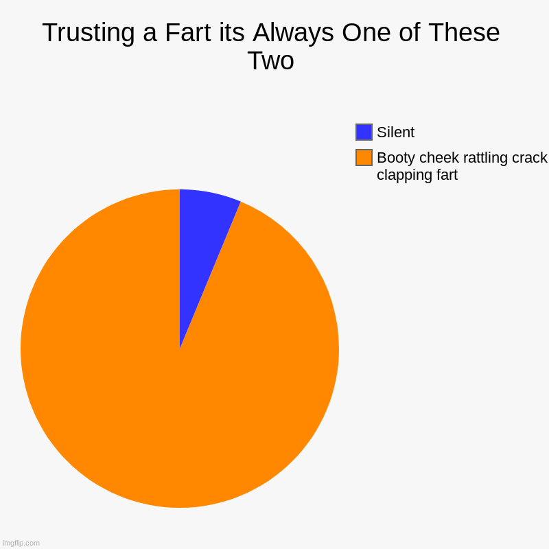 Trusting a Fart | Trusting a Fart its Always One of These Two | Booty cheek rattling crack clapping fart, Silent | image tagged in charts,pie charts | made w/ Imgflip chart maker