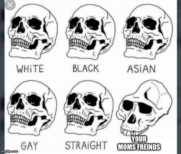 White Black Asian Gay Straight skull template | YOUR MOMS FREINDS | image tagged in white black asian gay straight skull template | made w/ Imgflip meme maker