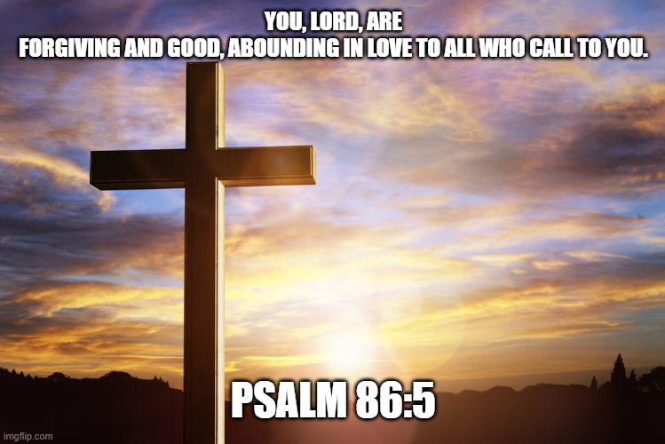 Bible Verse of the Day | YOU, LORD, ARE FORGIVING AND GOOD, ABOUNDING IN LOVE TO ALL WHO CALL TO YOU. PSALM 86:5 | image tagged in bible verse of the day | made w/ Imgflip meme maker