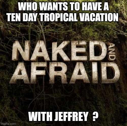 Guy's only vacation time... please sign up in the comments | WHO WANTS TO HAVE A TEN DAY TROPICAL VACATION; WITH JEFFREY  ? | image tagged in naked and afraid,imgflip,panties,vacation,fun,jeffrey | made w/ Imgflip meme maker