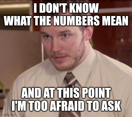 Afraid To Ask Andy (Closeup) Meme | I DON'T KNOW WHAT THE NUMBERS MEAN; AND AT THIS POINT I'M TOO AFRAID TO ASK | image tagged in memes,afraid to ask andy closeup | made w/ Imgflip meme maker