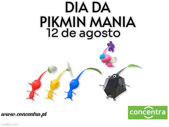 Portugal Version | DIA DA PIKMIN MANIA; 12 de agosto; www.concentra.pt | image tagged in blank white template,portugal,pikmin,mania,nintendo,funny | made w/ Imgflip meme maker