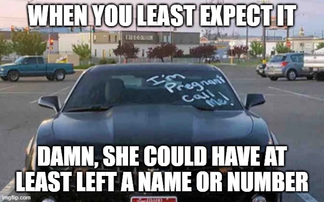When You Least Expect It | WHEN YOU LEAST EXPECT IT; DAMN, SHE COULD HAVE AT LEAST LEFT A NAME OR NUMBER | image tagged in when you least expect it | made w/ Imgflip meme maker