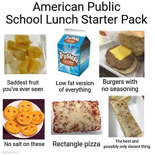 American Public School Lunch Starter Pack | image tagged in school,starter pack,x starter pack,memes,america,funny | made w/ Imgflip meme maker