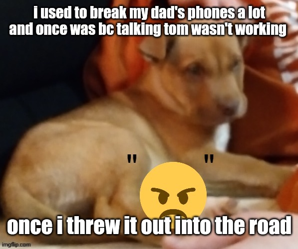 boredom | i used to break my dad's phones a lot and once was bc talking tom wasn't working; once i threw it out into the road | image tagged in ty pogchamp | made w/ Imgflip meme maker