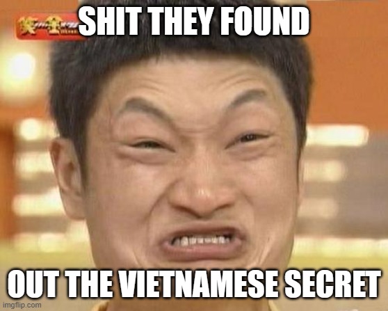 Impossibru Guy Original Meme | SHIT THEY FOUND OUT THE VIETNAMESE SECRET | image tagged in memes,impossibru guy original | made w/ Imgflip meme maker
