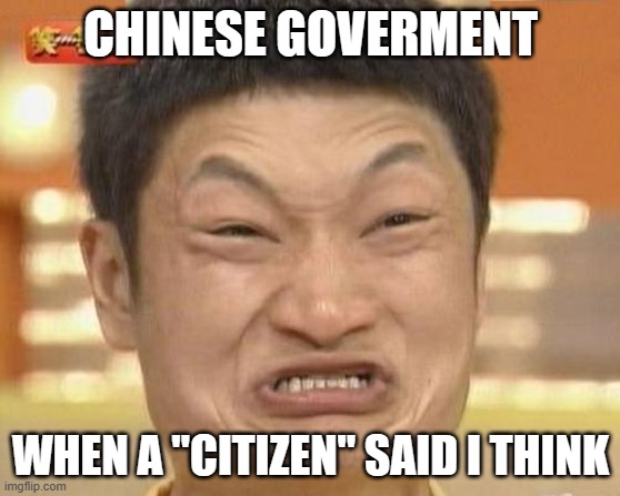 oh MY | CHINESE GOVERMENT; WHEN A "CITIZEN" SAID I THINK | image tagged in memes,impossibru guy original | made w/ Imgflip meme maker