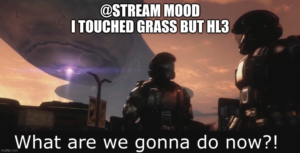 Halo 3 ODST What are we gonna do now | @STREAM MOOD
I TOUCHED GRASS BUT HL3 | image tagged in halo 3 odst what are we gonna do now | made w/ Imgflip meme maker