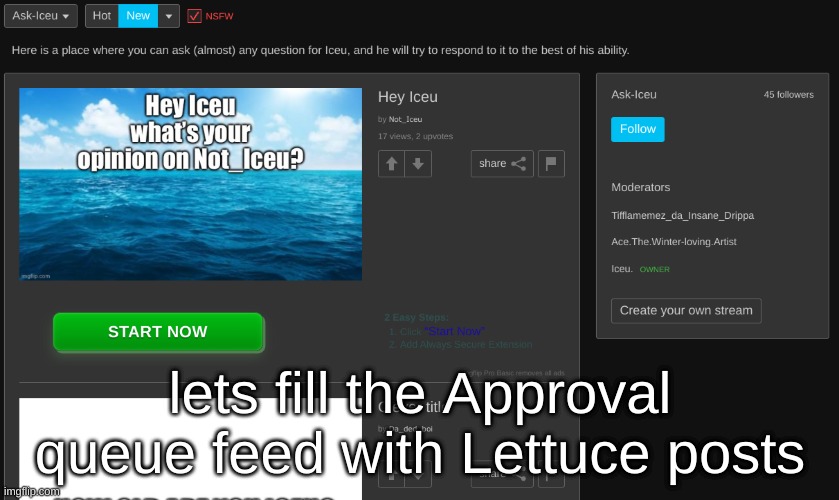 lets fill the Approval queue feed with Lettuce posts | made w/ Imgflip meme maker